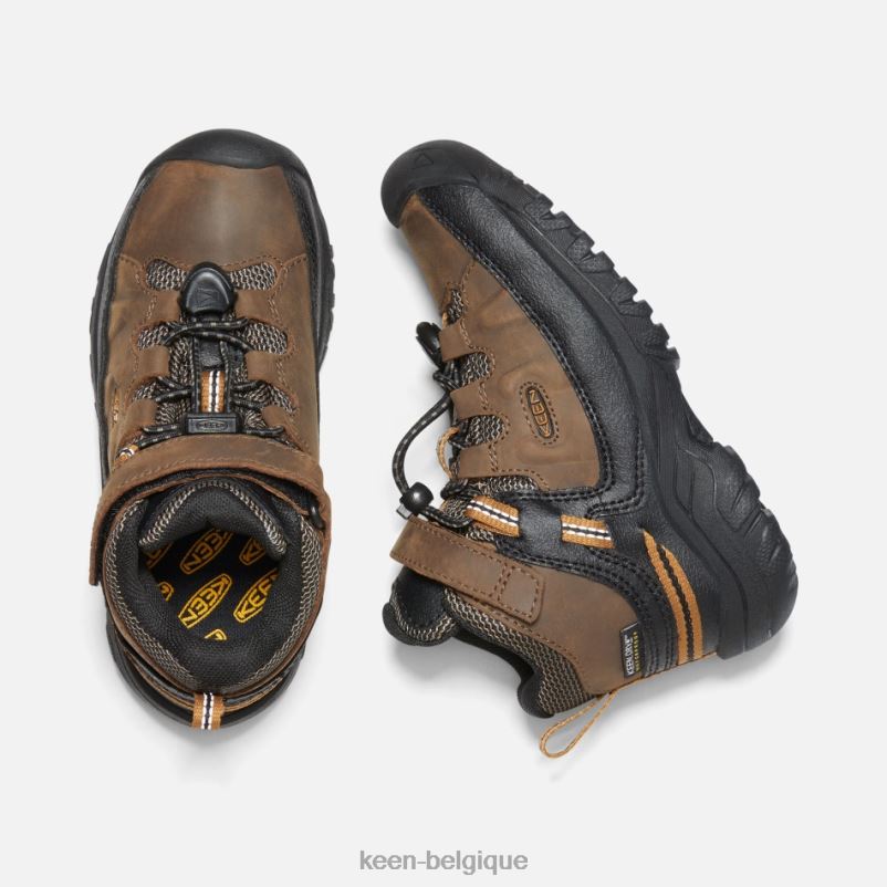 DLLD6285 Keen bottes de randonnée imperméables Targhee pour jeunes brun terre foncé-doré enfants