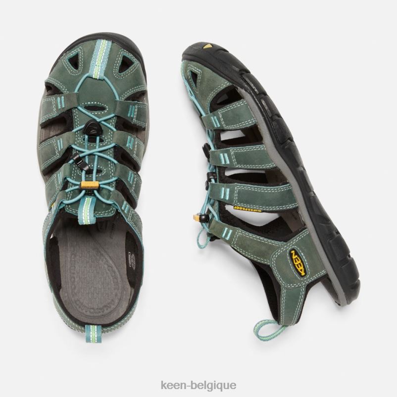 DLLD687 Keen sandales cnx en cuir clearwater bleu-jaune minéral femmes